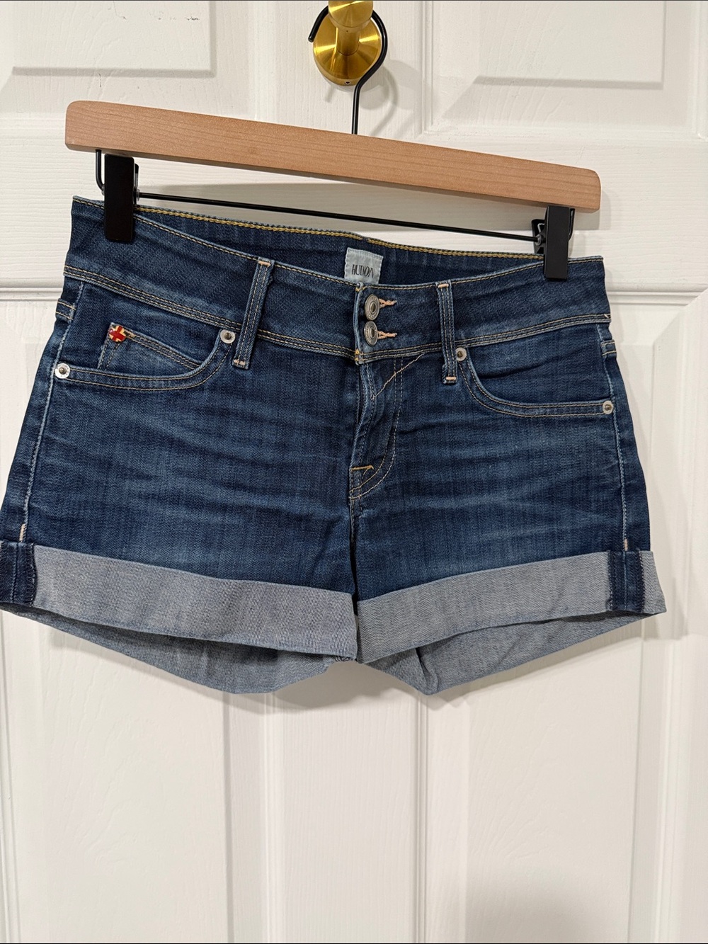 Hudson Croxley Jeans Dark Blue Rolled-Hem Denim Shorts
